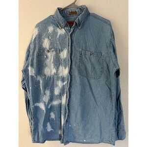 Field N' Forest Denim Button L/S Shirt Half Bleach Blue Size Large Cottagecore